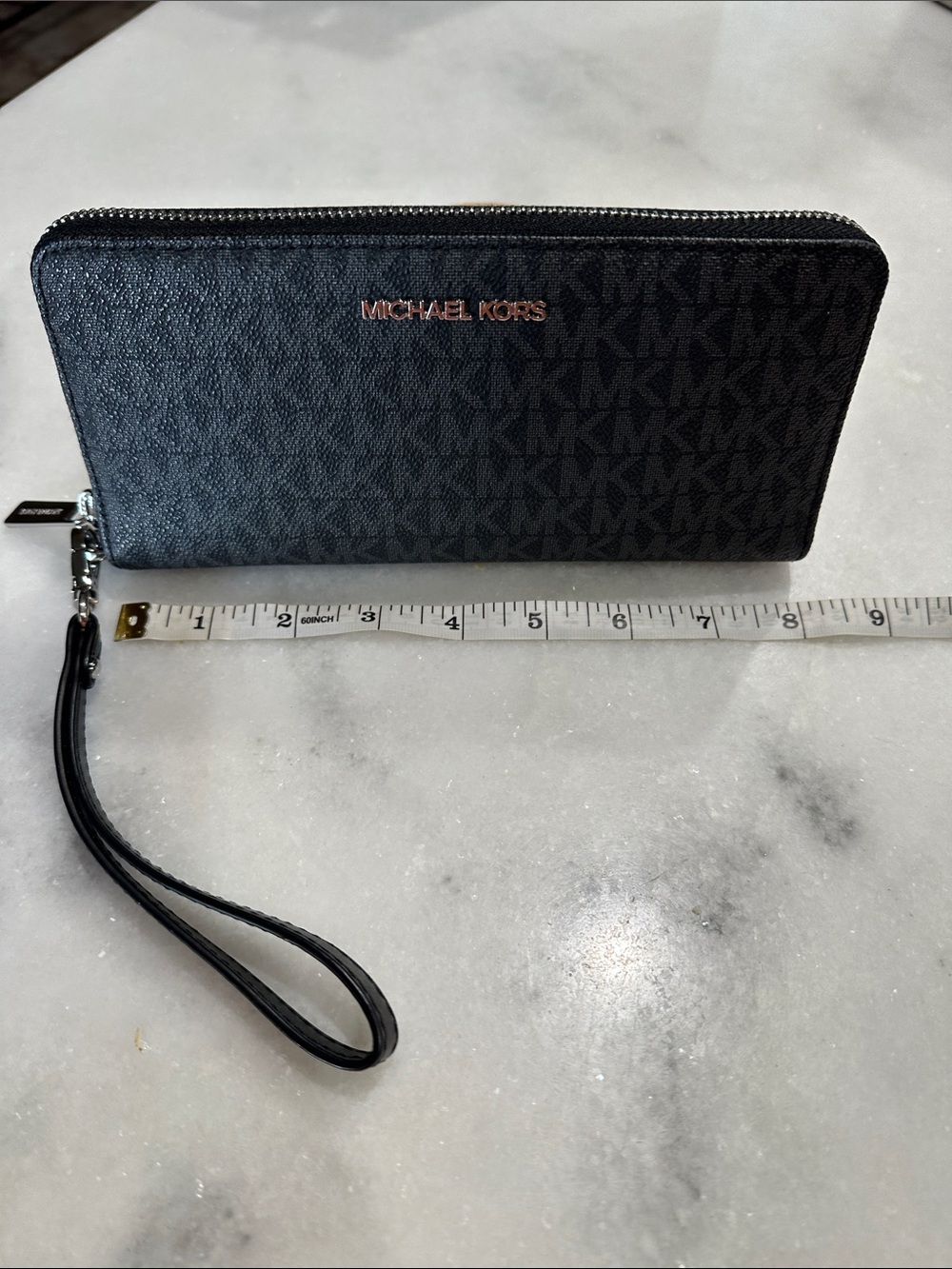 Michael Kors Black MK Logo Zip Wallet Wristlet